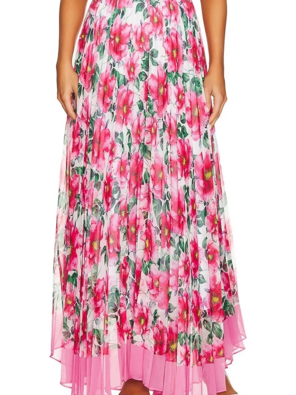 Alice and Olivia Pink Floral Pleated Maxi Skirt - Lightweight Women's Skirt